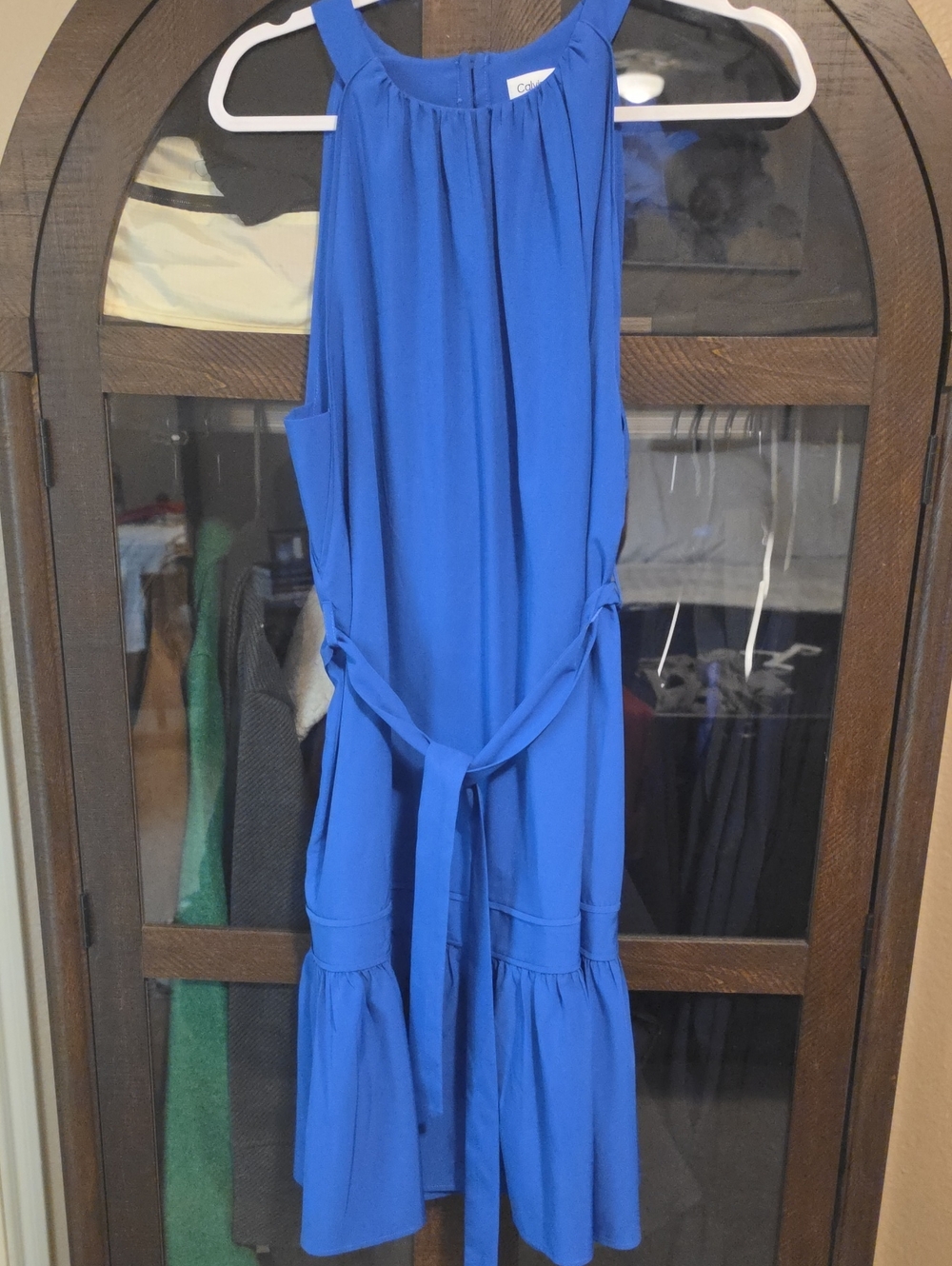 Calvin Klein Cobalt Blue Halter Tie-Waist Midi Dress